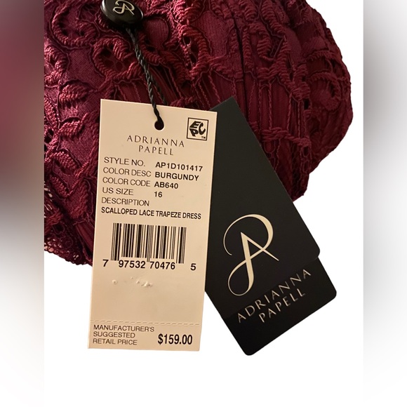 Adrianna Papell Scalloped Lace Trapeze Sheath Dress size 16 burgundy NWT - Picture 6 of 9